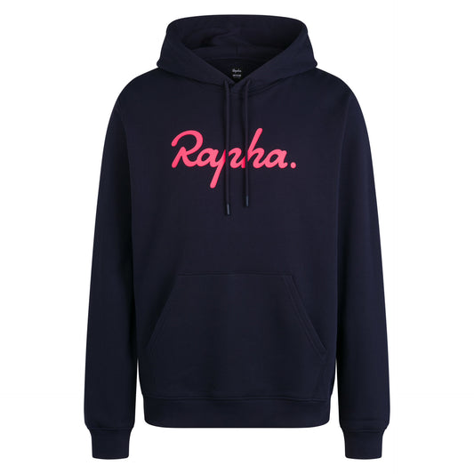 Heavyweight Cotton Hoodie - Large Logo Dark Navy/High-Vis Pink