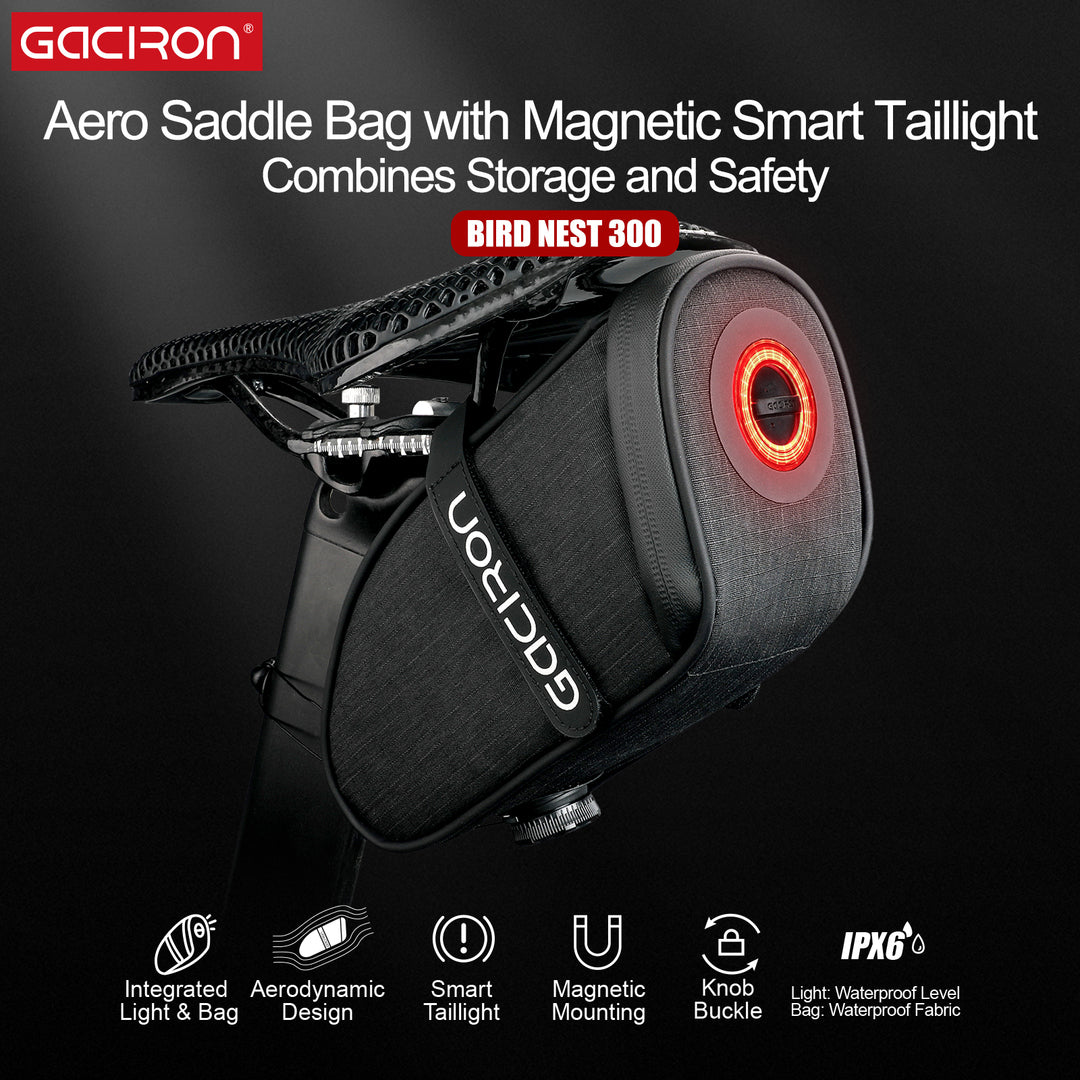 Gaciron Bird Nest Aero Saddle Bag w/Smart Tail Light 30LM  Small 