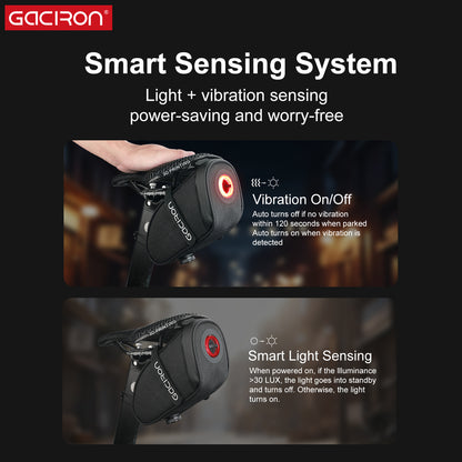 Gaciron Bird Nest Aero Saddle Bag w/Smart Tail Light 30LM  Small 